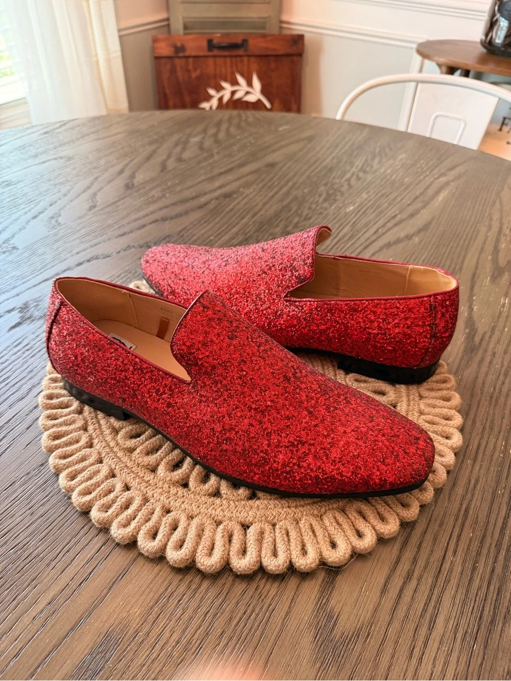 Mario Lopez Red Glitter Loafers Sz 12